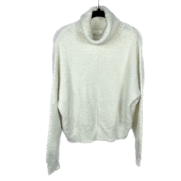 H&M Sweater Turtleneck Long Sleeve Faux Fur Fleece Fold Over Neck Pullover Top - Picture 1 of 9